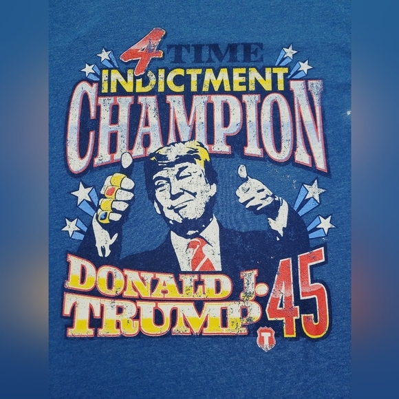 Trump 4 Time Indictment Champion 2024 T-Shirt 45 Felon Unisex Size Medium Blue - Picture 2 of 9
